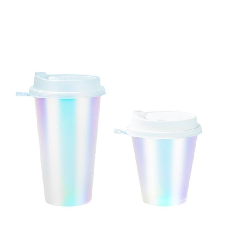 Προσαρμοσμένο λογότυπο IML Injection Molded Coffee Cup – Rainbow Film Plastic Beverage Cups with Καπάκια, μιας χρήσης