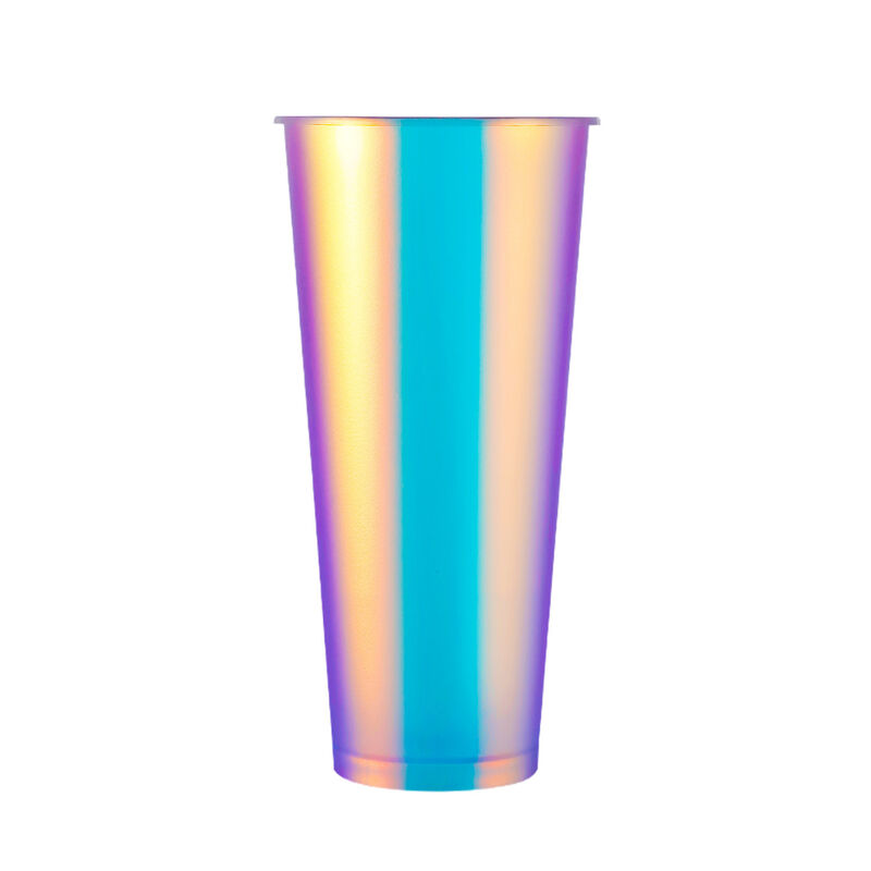 Προσαρμοσμένο λογότυπο IML Injection Molded Coffee Cup – Rainbow Film Plastic Beverage Cups with Καπάκια, μιας χρήσης
