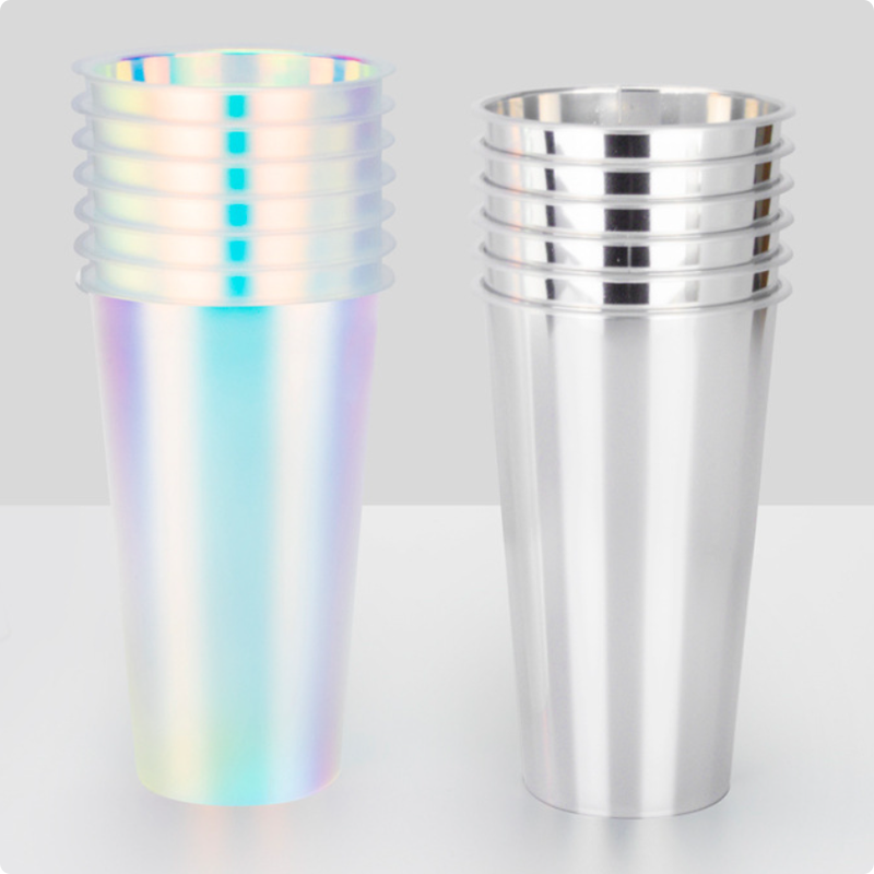 Προσαρμοσμένο λογότυπο IML Injection Molded Coffee Cup – Rainbow Film Plastic Beverage Cups with Καπάκια, μιας χρήσης